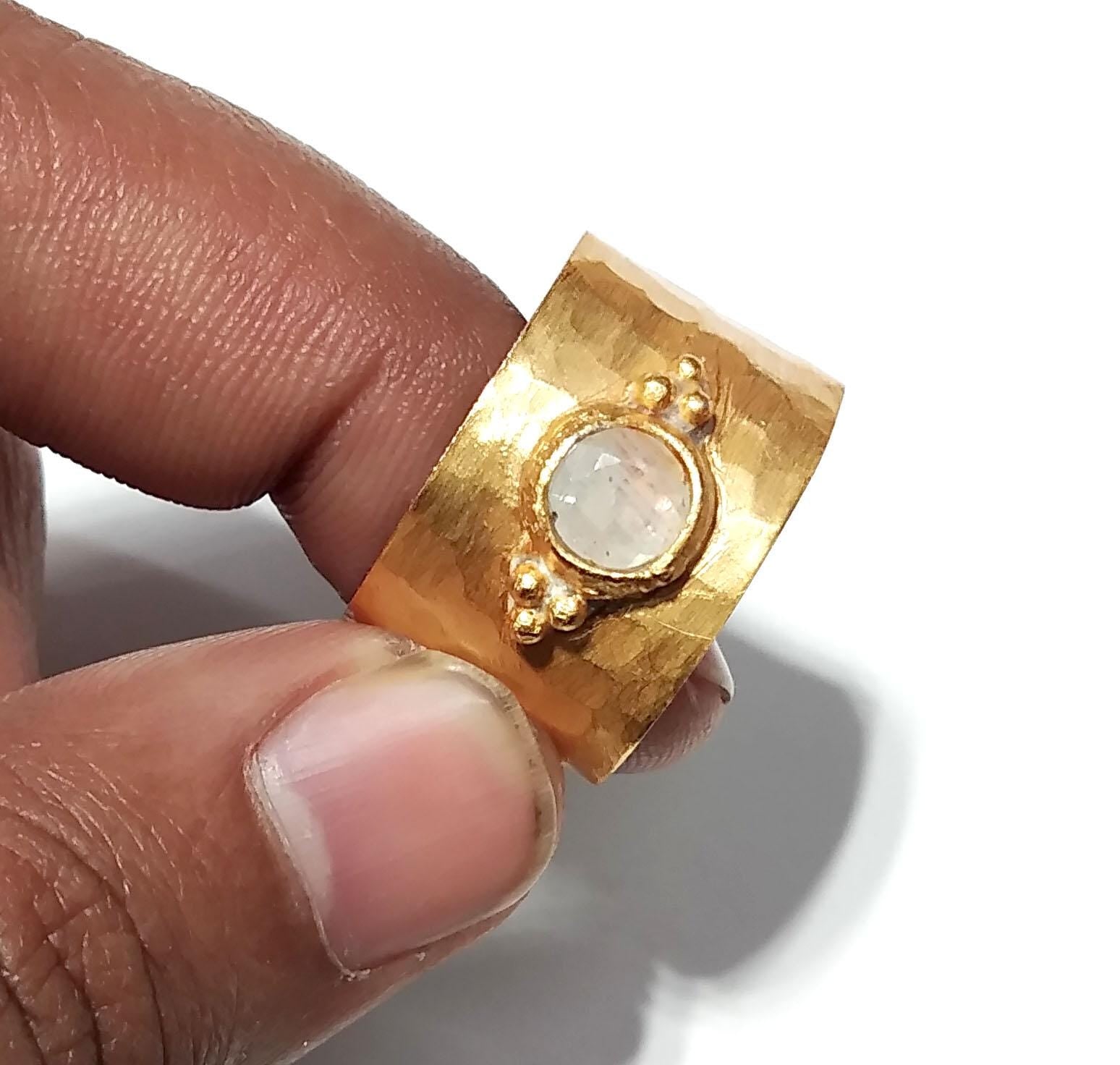 Natural Rainbow Moonstone Ring, Solid 925 Sterling Silver Gold Plated Ring, Rainbow Moonstone Silver Ring, Handmade For Gift Birthday Ring